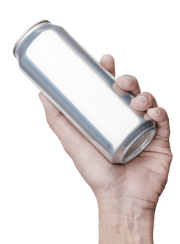 Hand hold mockup shiny aluminum can png