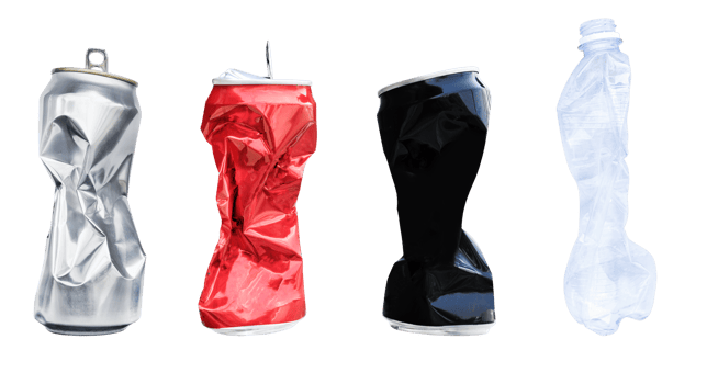 Compressed aluminum can and plastic bottle png