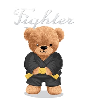 Hand drawn teddy bear cartoon in martial arts costume vector