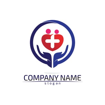 health logo care, medical, medicine, meditation and hospital design icon vector
