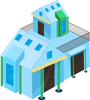 Isometric illustration of house building on white background. vector