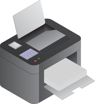 Printer machine in 3d style on white background. vector