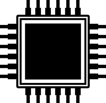 Black and White AI processor chip icon in flat style. vector