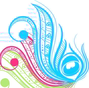 Peacock feather in sky blue, pink and green colors. vector