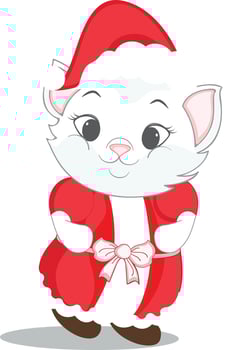 Character of cat wearing santa claus dress. vector