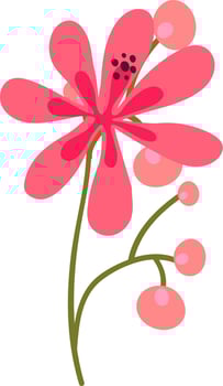 Branch with cherry berries and flower blossom on white background. vector