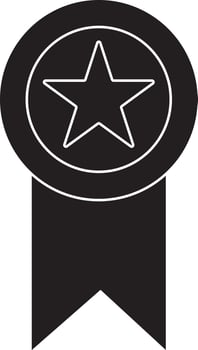 Star decorated Black and White badge with ribbon. vector