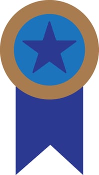 Blue star with medal icon in flat style. vector