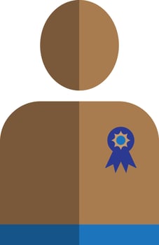 Character of faceless man wearing blue medal. vector