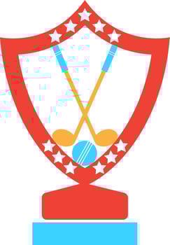 Hockey and ball in stars decorated shield award. vector