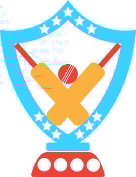 Cross bats and ball in stars decorated shield award. vector