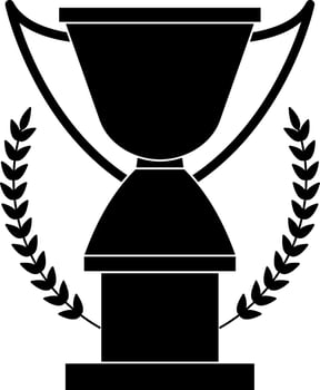 Laurel wreath decorated black trophy cup. vector