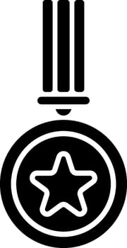 Isolated glyph icon of medal or badge with star sign. vector