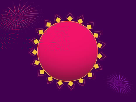 Blank floral sticker on fireworks purple background. vector