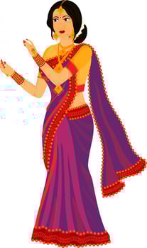 Beautiful young Indian woman standing with hand gesture pose. vector