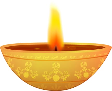 Realistic golden oil lamp decorated with floral design pattern. vector