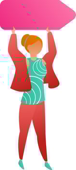 Character of faceless girl holding direction board. vector