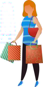 Faceless girl character holding shopping bag. vector