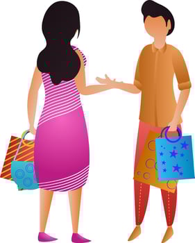 People character holding shoping bags on white background. vector
