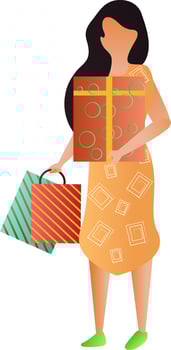 Faceless girl holding shopping bag with gift box. vector
