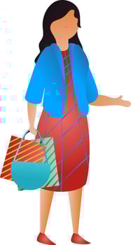 Faceless girl character holding shopping bag. vector