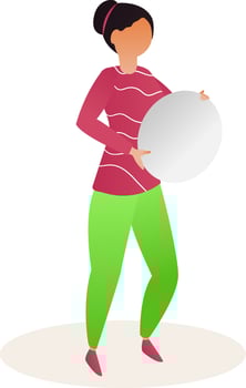 Character of faceless girl holding a sale tag in stylish pose. vector