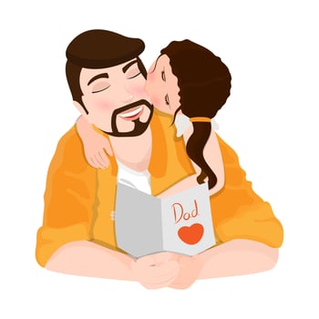 Cute girl hugging and kissing his father. Can be used for greeting card. vector
