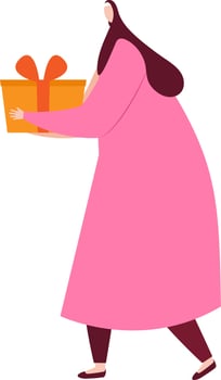 Character of a beautiful muslim women wearing Hijab and holding gift. vector