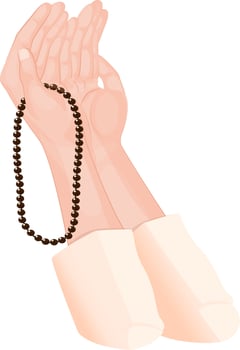 Praying human hands and holding Rosary Beads Tasbih on white background. vector