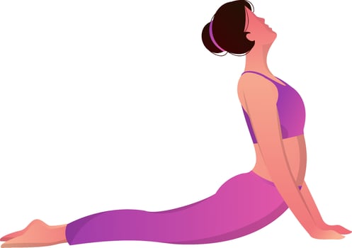 Adorable female cartoon character in Cobra Posture Bhujangasana. vector