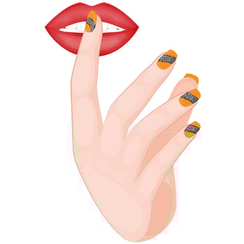 Illustration of woman's hand touching lips, shh concept element. vector