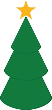 Green Christmas tree with yellow star. vector