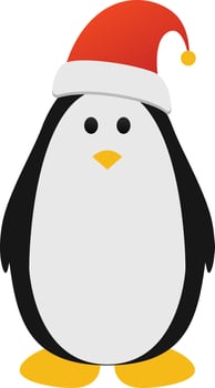 Cartoon penguin wearing Santa cap. vector