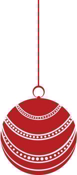 Hanging red and white Christmas ball icon. vector