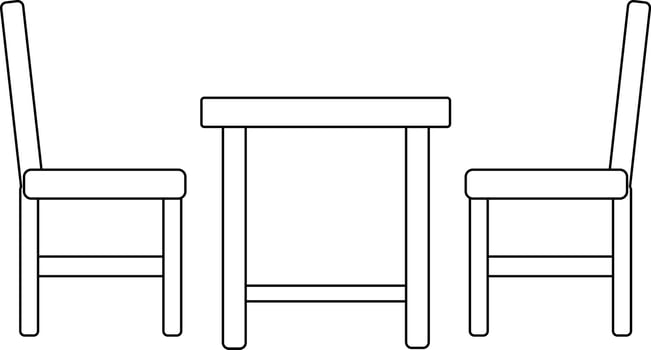 Black line art illustration of table with chairs icon. vector
