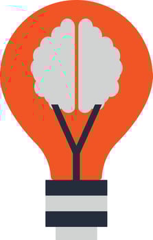 Icon of bulb inside brain in illustration. vector