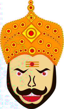 Angry face of ravana wearing crown. vector