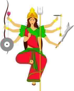 Hindu mythological godess durga. vector