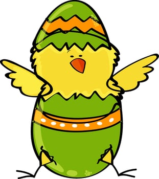 Little chick coming out from Easter egg. vector