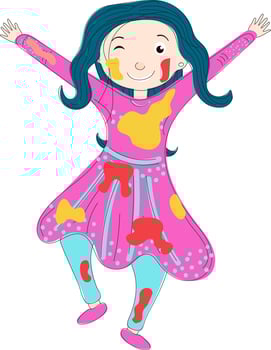 Cheerful girl character celebrating holi festival. vector