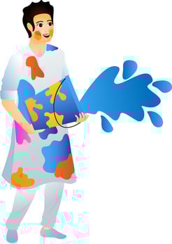 Young boy throwing color from a bucket on occasion of Holi festival. vector