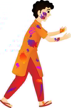 Cute little boy playing with colors on occasion of Happy Holi. vector