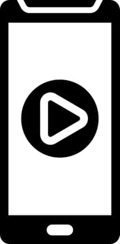 Video play in smartphone glyph icon. vector