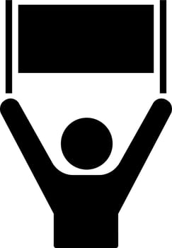 Illustration of man holding banner glyph icon. vector