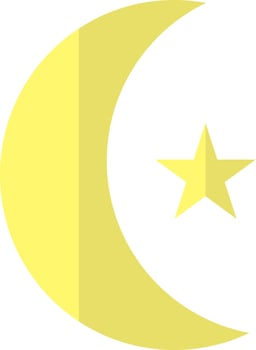 Yellow Crescent Moon with Star symbol of Islamic. vector