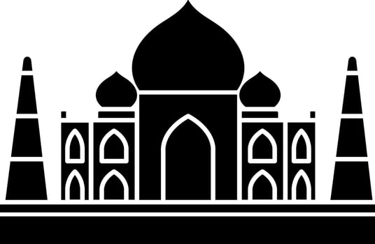 Black and White Taj mahal icon in flat style. vector