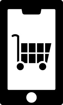 Online shopping app in smartphone icon in Black and White color. vector