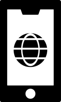 Internet connected smartphone icon in Black and White color. vector