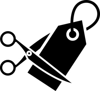 Scissor cutting tag icon in flat style. vector