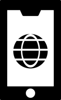 Internet connected smartphone glyph icon. vector